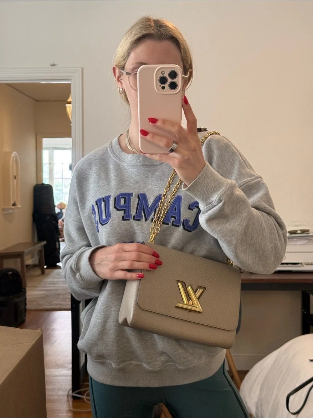 Louis Vuitton Taupe Twist MM Shoulder Bag with Gold Hardware